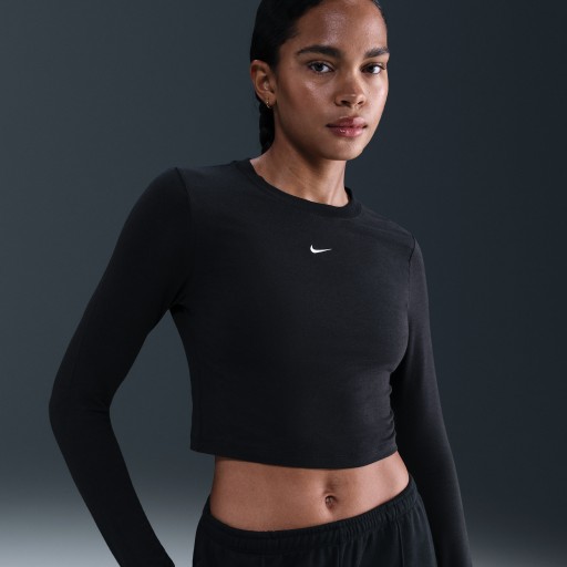 Nike Sportswear Chill Knit korte aansluitende damestop met lange mouwen - Zwart