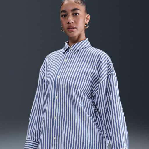 Nike Sportswear Chill Poplin oversized damesshirt met strepen en knoopsluiting - Blauw