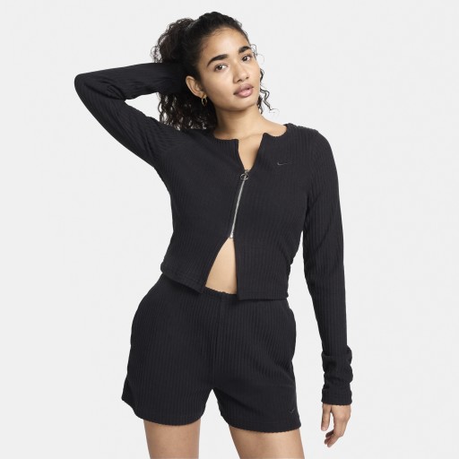 Nike Sportswear Chill Rib aansluitend damesvest met rits over de hele lengte - Zwart