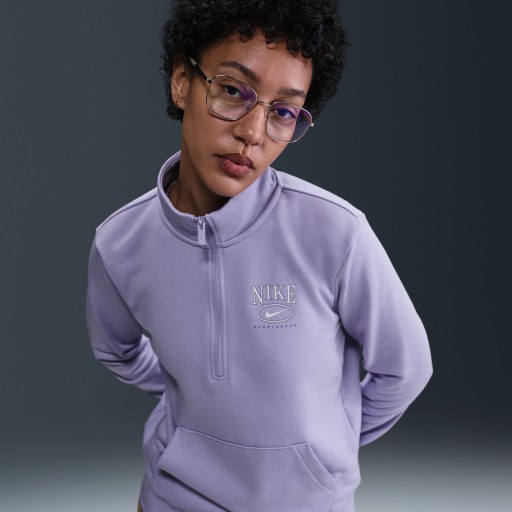 Nike Sportswear Club Fleece damestop met hoge kraag, halflange rits en graphic - Paars