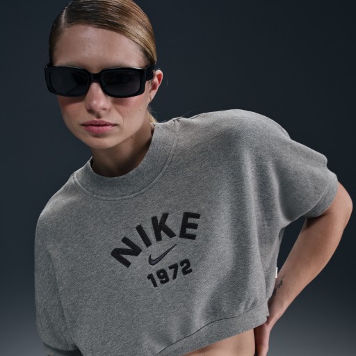 Nike Sportswear Collection korte damestop van sweatstof met korte mouwen en ronde hals - Grijs