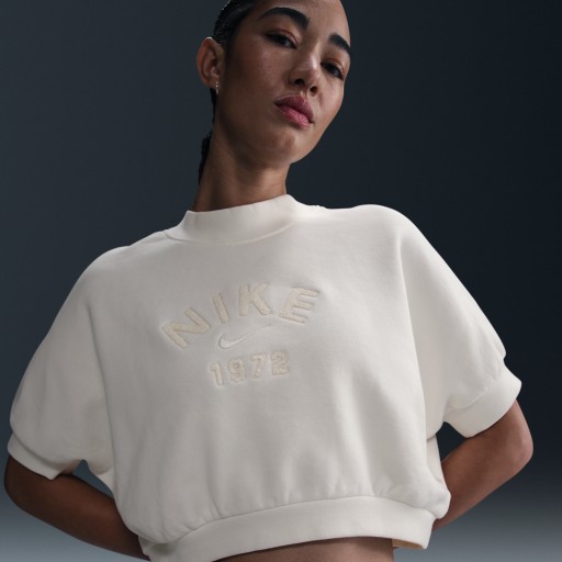 Nike Sportswear Collection korte damestop van sweatstof met korte mouwen en ronde hals - Wit