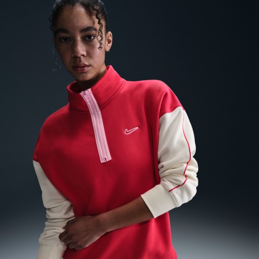 Nike Sportswear fleecetop met korte rits voor dames - Rood