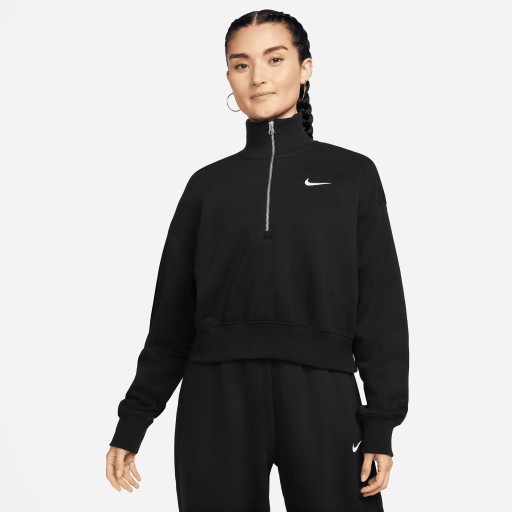 Nike Sportswear Phoenix Fleece cropped sweatshirt met korte rits voor dames - Zwart