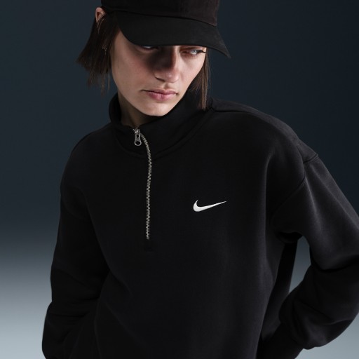 Nike Sportswear Phoenix Fleece lang, oversized sweatshirt met korte rits voor dames - Zwart