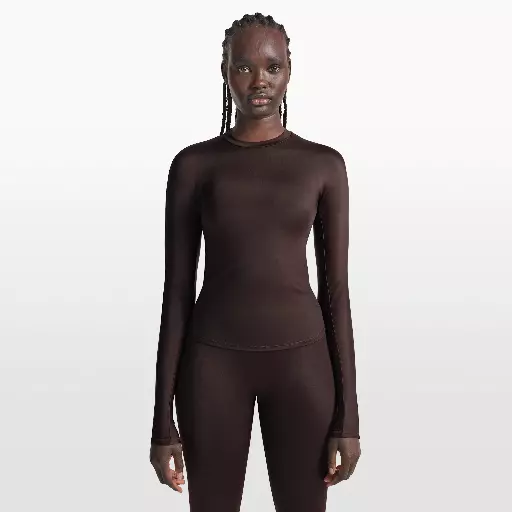 NikeSKIMS Shine top met ronde hals en lange mouwen voor dames - Bruin