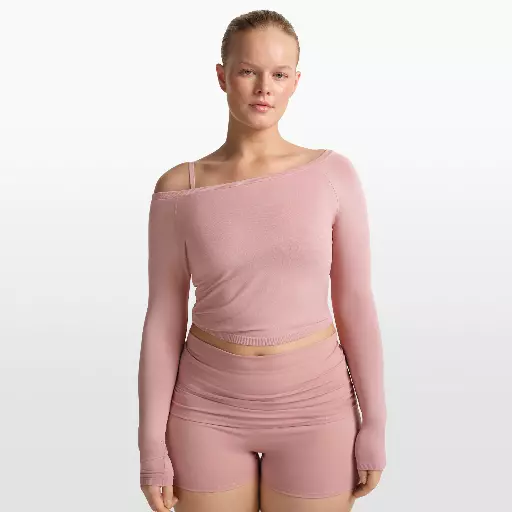 NikeSKIMS Stretch Knit damestop met lange mouwen en blote schouder - Roze