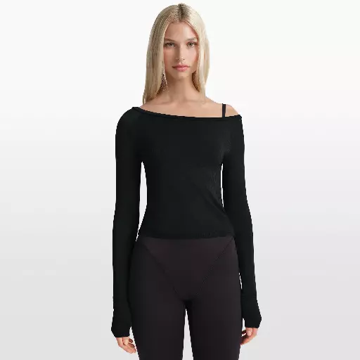 NikeSKIMS Stretch Knit damestop met lange mouwen en blote schouder - Zwart
