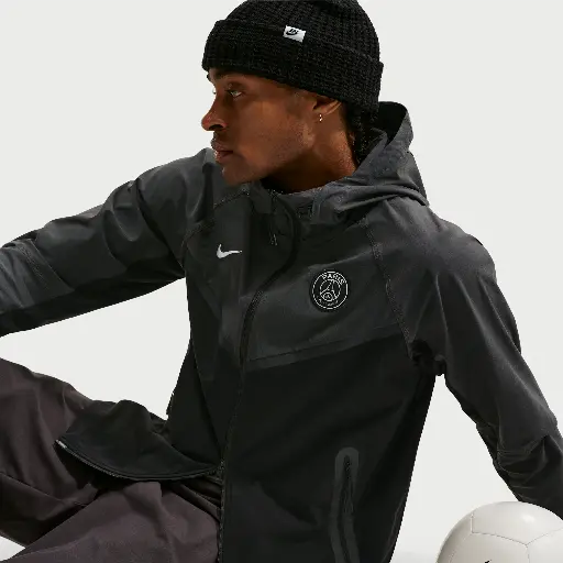 Paris Saint-Germain Tech Windrunner Nike geweven voetbaljack met rits over de hele lengte voor heren - Zwart