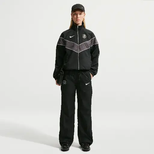 Paris Saint-Germain Windrunner Nike Football geweven damesbroek met hoge taille - Zwart