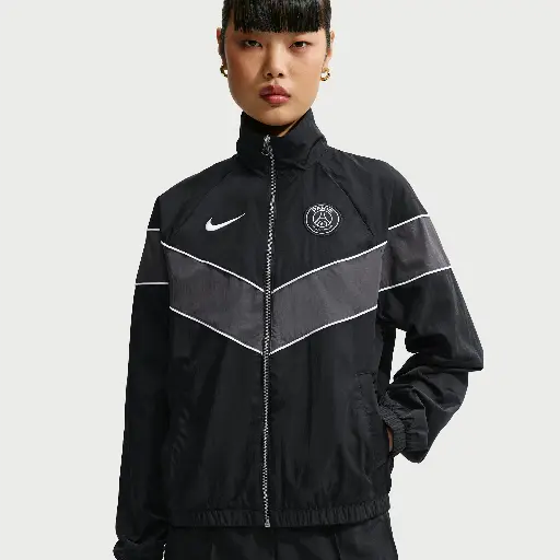Paris Saint-Germain Windrunner Nike geweven voetbaljack met uv-bescherming voor dames - Zwart