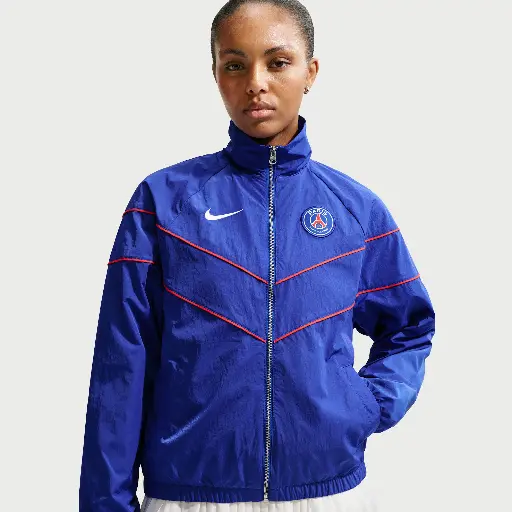 Paris Saint-Germain Windrunner Thuis Nike geweven Anthem-voetbaljack met uv-bescherming en rits over de hele lengte voor dames - Blauw