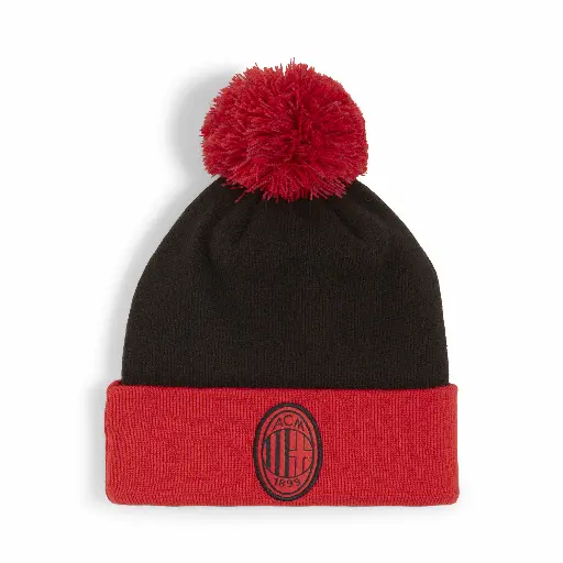 PUMA AC Milan beanie met pompom, Zwart/Rood