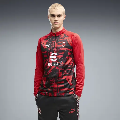 PUMA AC Milan Warmup top met kwartrits voor Heren, Zwart/Rood