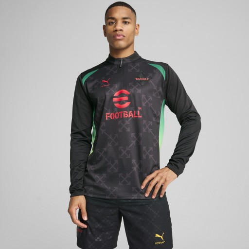 PUMA AC MILAN x OFF-Witâ¢ 1/4-prematch-top voor Heren, Zwart/Rood