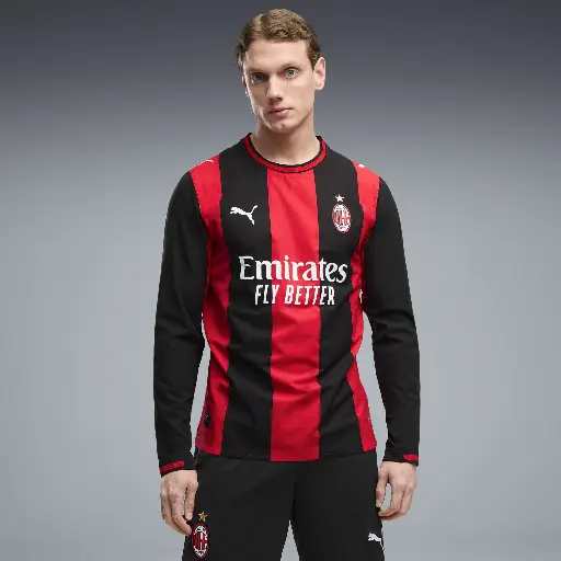 PUMA Authentiek AC Milan 26/27 thuisshirt met lange mouwen voor Heren, Zwart/Rood
