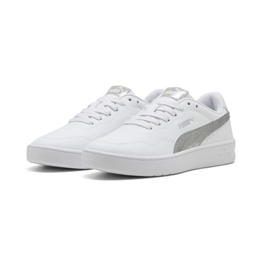 PUMA Court Lally Metallic Whisper sneakers voor Dames, Wit/Zilver
