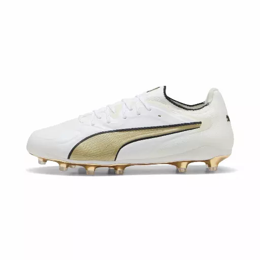 PUMA KING 20 ULTIMATE FG/AG uniseks voetbalschoenen, Zwart/Wit/Goud