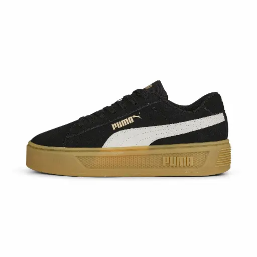 PUMA Smash Platform V3 suède sneakers voor Dames, Zwart/Wit/Goud